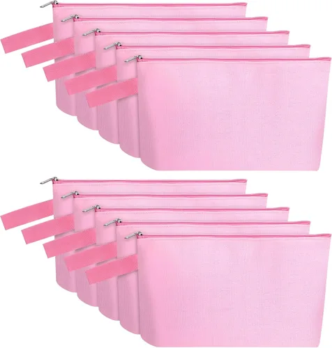 Miniatura 52 de 10 bolsas de maquillaje de lona de algodón con parte inferior y correa, bolsa de cosméticos multiusos con cremallera, bolsa de aseo de viaje, bolsa