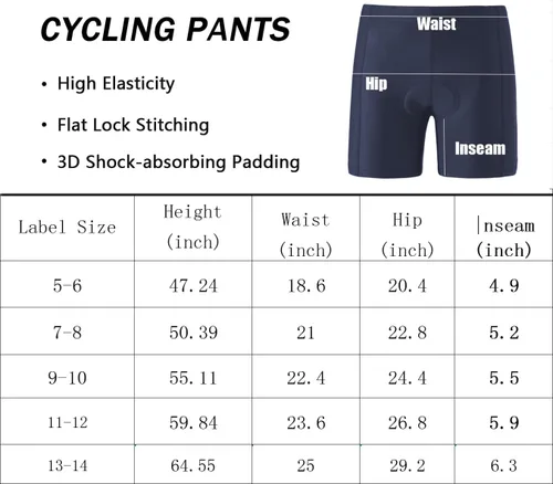 Miniatura 4 de Pantalones de ciclismo para niños, pantalones cortos acolchados 3D, pantalones cortos de ciclismo para niñas, pantalones cortos negros para niños