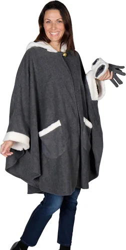 Miniatura 4 de Le Moda Capa con capucha para mujer con guantes a juego, colección de invierno, talla única