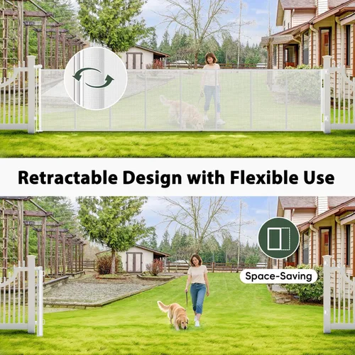 Miniatura 6 de Puerta retráctil extra ancha para perros de 250 pulgadas, puertas retráctiles reforzadas de 20 pies para bebé, puerta extra ancha para perros, Blanco