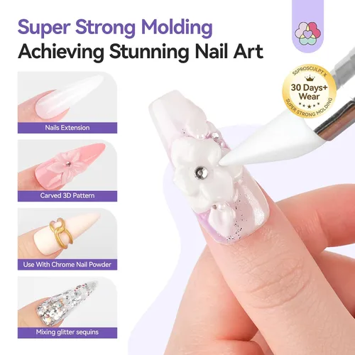 Miniatura 7 de SAVILAND 60 g Gel de uñas 3D: Escultura de arte de uñas en gel 3D moldeado fuerte Blanco Gel de escultura sin necesidad de limpieza para extensión