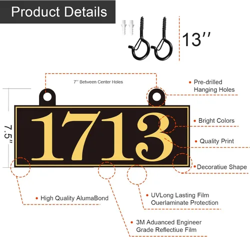 Miniatura 7 de Placa de dirección colgante – Letrero de número de casa, letrero de dirección, números de dirección para buzón exterior, lámpara, poste de luz, 2
