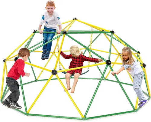 Miniatura 11 de HONEY JOY Cúpula de escalada con tobogán ondulado, barra de mono de gimnasio de la selva de 13.3 pies para patio trasero, juguetes de escalada al