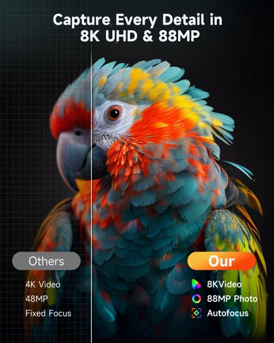 Miniatura 2 de Cámaras digitales 8K para fotografía, cámara de vlogging WiFi de 88 megapíxeles con enfoque automático para YouTube con lente para selfies, cámara