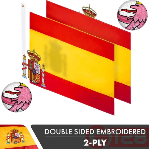Miniatura 2 de G128 Bandera de España 3 x 5 pies Serie ToughWeave doble cara bordado de poliéster 210D Bandera de país, diseño bordado, interior y exterior