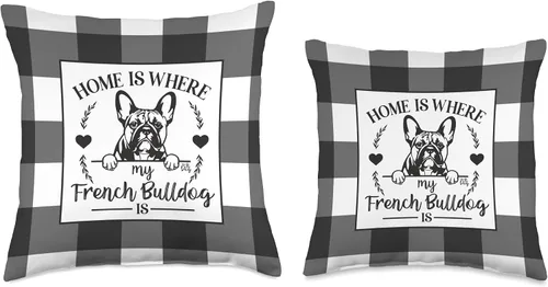 Miniatura 3 de My Home Dog Home is Where My French Bulldog is-Farmhouse - Almohada de búfalo a cuadros, 16 x 16 pulgadas, multicolor