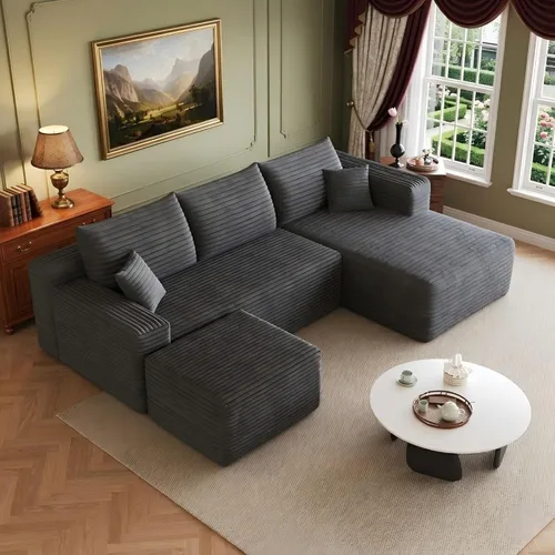 Miniatura 25 de 141" Oversized U Shaped Cloud Sectional Couches with Storage Console for Living Room, Corduroy Compressed Boneless Couch, Symmetrical Sofa & Couch