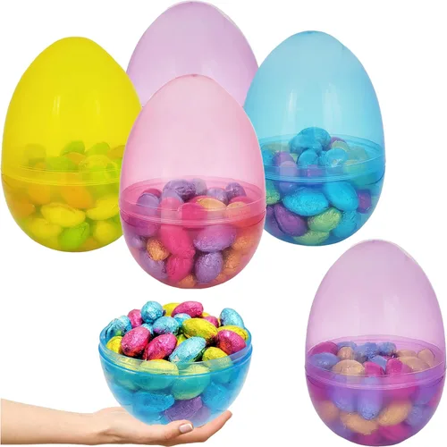 Miniatura 8 de The Dreidel Company Huevos de Pascua masivos de plástico brillante y translúcidos, perfectos para la caza de huevos de Pascua, colores surtidos