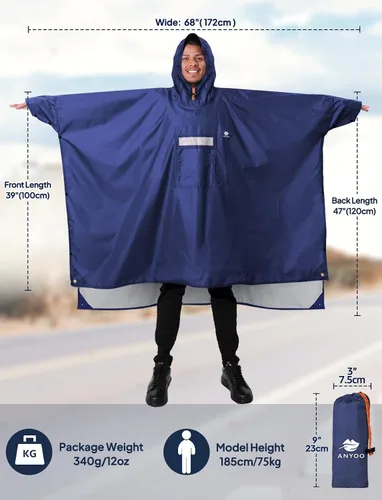 Miniatura 31 de ANYOO Poncho de lluvia con capucha para adultos, impermeable, ligero, para hombres y mujeres, chaqueta de lluvia reutilizable para emergencias al