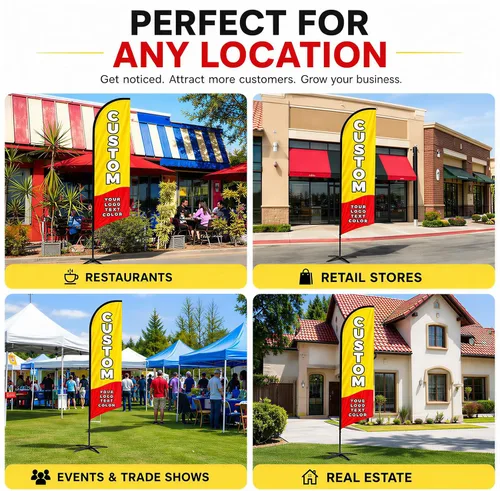 Miniatura 5 de Banderas de plumas publicitarias personalizadas para negocios en exteriores, logotipo personalizado, texto personalizado Swooper bandera abierta