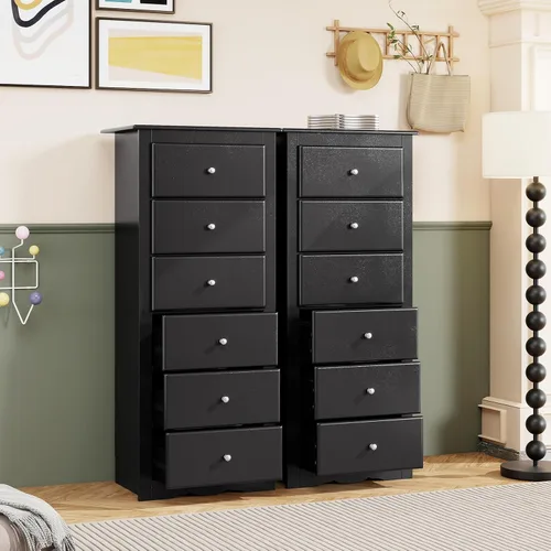 Miniatura 8 de Giantex Cómoda de 6 cajones para dormitorio, cómoda de madera con asas de metal y gran capacidad, organizador de ropa de 16" P x 23.5" A x 53.5" Al
