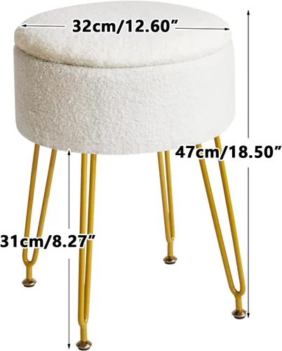 Miniatura 3 de IBUYKE Reposapiés otomano redondo de terciopelo teddy, mesa auxiliar de tocador de maquillaje, asiento de mesa de tocador de terciopelo, puf Negro