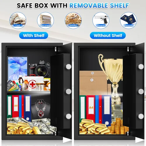 Miniatura 4 de Caja de seguridad ignífuga, caja fuerte para uso doméstico a prueba de fuego y agua, caja fuerte de seguridad grande de 1.9 pies cúbicos con teclado