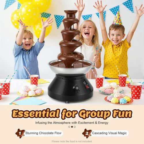 Miniatura 6 de Fuente de fondue de chocolate de 5 niveles, fuente de chocolate, fuente de chocolate, eléctrica comercial, torre de fondue de acero inoxidable, Rojo
