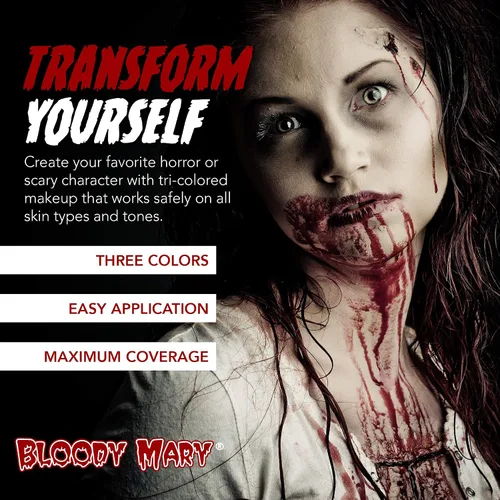 Miniatura 2 de Bloody Mary Crema de maquillaje Tri Color Wheel Monster – Death Pale, Flesh and Vampire Gray para teatro, disfraz o Halloween, zombi y monstruo