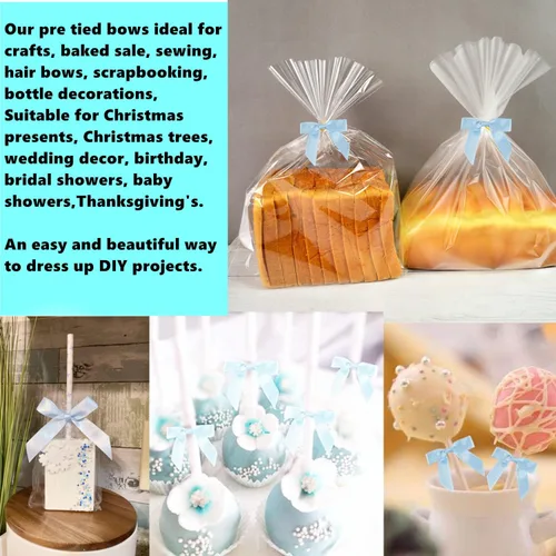 Miniatura 3 de 100 lazos preatados azul satinado de 3 pulgadas con lazos giratorios, bolsas de golosinas, paletas para pasteles y galletas