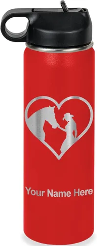 Miniatura 34 de LaserGram Botella de agua personalizada, corazón de vaquera de caballo, acero inoxidable de doble pared aislada al vacío con popote superior, regalo