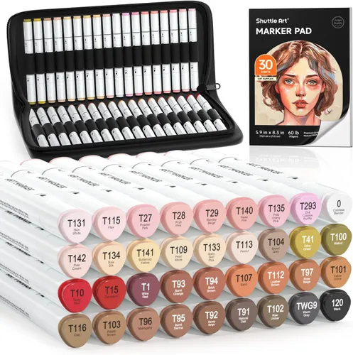 Shuttle Art 36 colores de tonos de piel y marcadores de arte para el cabello, el juego de rotuladores a base de alcohol de doble punta contiene 1