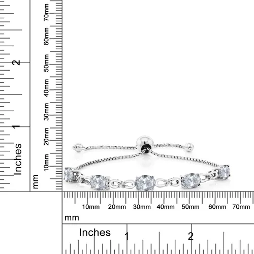 Miniatura 109 de Gem Stone King Pulsera de tenis de diamantes cultivados en laboratorio con piedra natal de 3-6 quilates para mujer, plata de ley 925, ovalada
