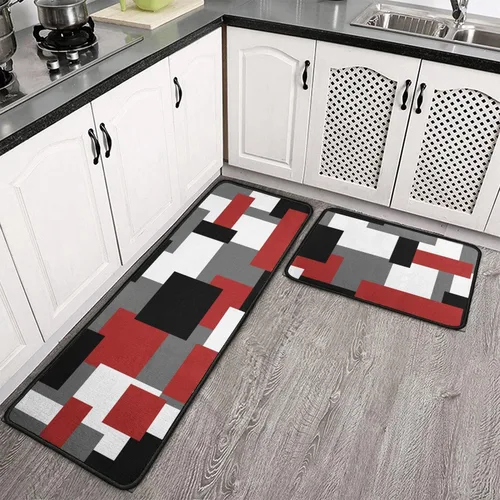 Miniatura 4 de Fat Chef - Juego de 2 alfombras y tapetes de cocina, alfombras rojas para decoración de cocina, tapetes con respaldo de goma antideslizante