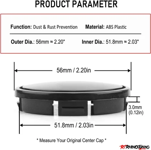 Miniatura 2 de RTRHINOTUNING - Tapas centrales de rueda de 2.2 pulgadas/56 mm compatibles con tapas centrales para aros de Golf Jetta Beetle, 1J0601171, DI: Negro