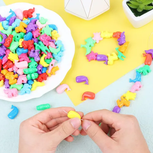 Miniatura 4 de 200 cuentas con forma de animal mixto, coloridas cuentas espaciadoras de animales marinos y de la selva, cuentas de plástico del zoológico, cuentas