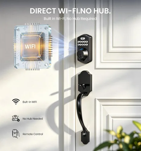 Miniatura 2 de Veise VE012W-H - Juego de cerradura inteligente WiFi para puerta delantera, WiFi integrado, control remoto de aplicación y control de voz, cerradura