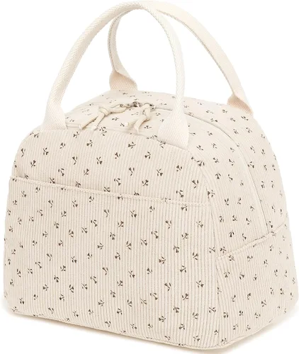 Miniatura 15 de Bluboon Bolsa de almuerzo para mujer, bonita bolsa de almuerzo de pana con correa para el hombro, reutilizable, aislada, gran capacidad