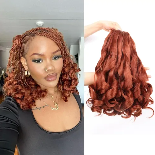 Miniatura 13 de Cabello rizado francés para trenzar de 12 pulgadas, 8 paquetes de cabello rizado preestirado para trenzas de caja, rizos franceses, trenzas