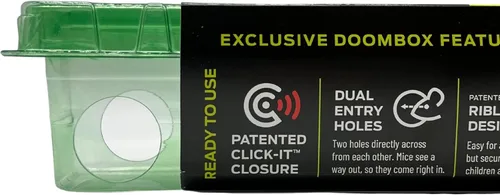 Miniatura 2 de DoomBox™ Trampa para ratones transparente Mantiene el desorden con el mouse Tecnología patentada de cierre Click-It™ Seguro para niños