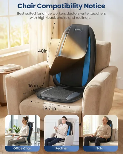 Miniatura 8 de COMFIER Shiatsu - Masajeador de espalda con calor, cojín de asiento de masaje de tejido profundo, almohadilla para silla de masaje para espalda