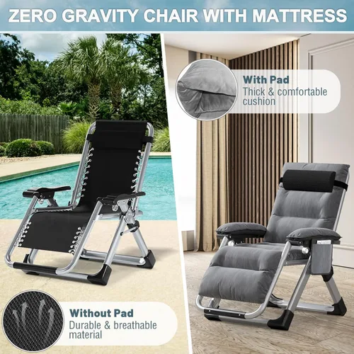 Miniatura 5 de ABORON Silla de gravedad cero mejorada con cojín para reposabrazos, sillas plegables de lona de primera calidad para exteriores, sillas de patio