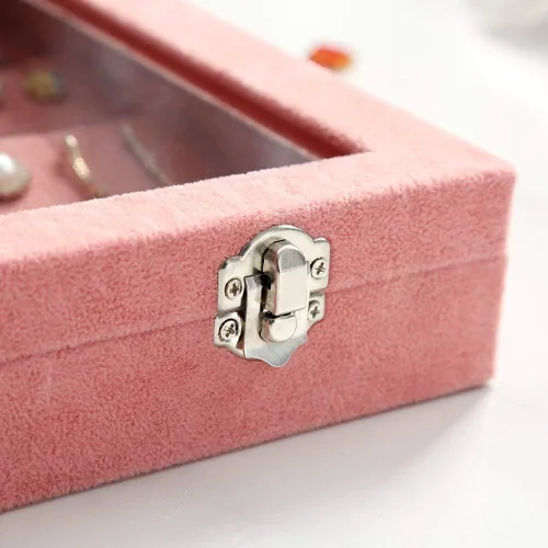 Miniatura 6 de Wudygirl Organizador de joyas, bandeja de terciopelo para joyas, caja de joyería de 24 rejillas con tapa, apilable, almacenamiento de joyas