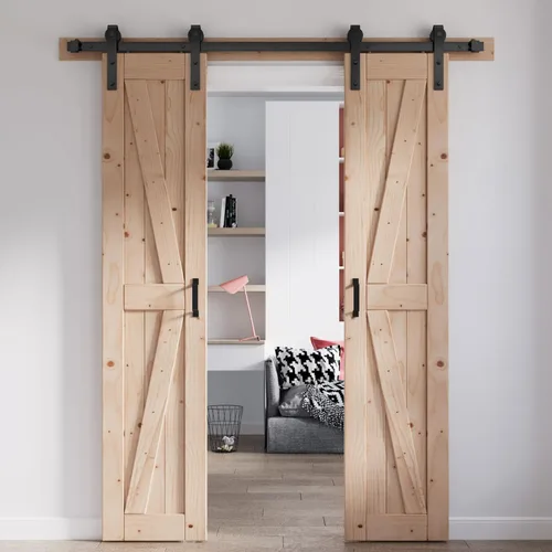 Miniatura 24 de FREDBECK - Puerta de granero de madera de 48 x 84 pulgadas con kit de herrajes para puerta de granero de 8 pies incluido, forma K, panel de abeto