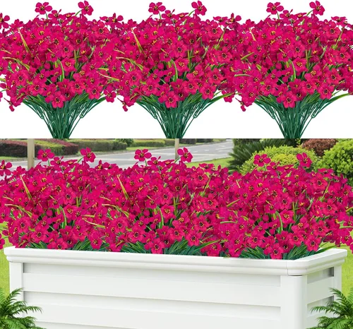 Miniatura 20 de Lnoicy - 24 piezas de flores artificiales para exteriores, decoración de flores de plástico, arbustos de flores falsas resistentes a los rayos UV