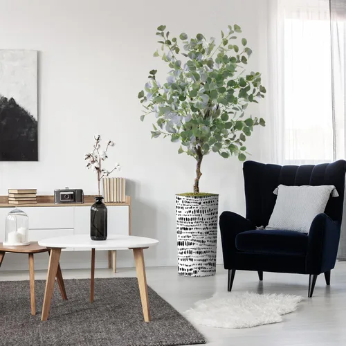 Miniatura 10 de Árbol artificial en maceta contemporánea, palmera tropical areca artificial de seda para decoración del hogar en interiores y exteriores, altura