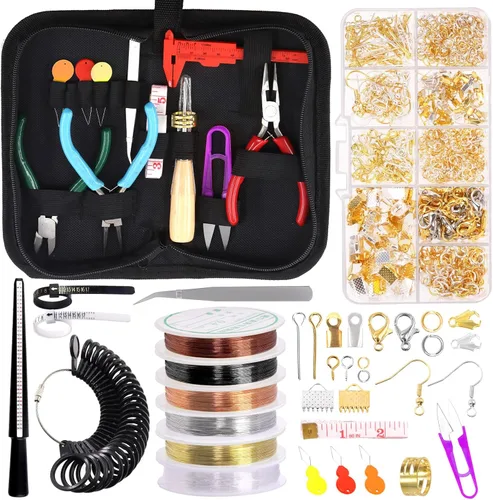 Miniatura 11 de Swpeet Kit de suministros para hacer joyas, 1617 piezas con 40 estilos, cuentas y dijes de 6 colores, alicates, alambres, pinzas y abridor de anillos