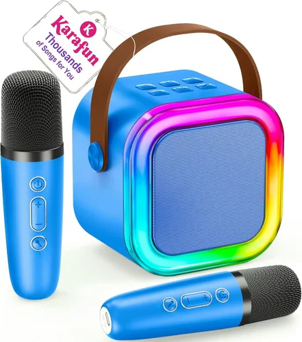 Miniatura 15 de IROO - Máquina de karaoke para niños y adultos, minialtavoz Bluetooth portátil con 2 micrófonos inalámbricos y luces de fiesta, para celular, regalo