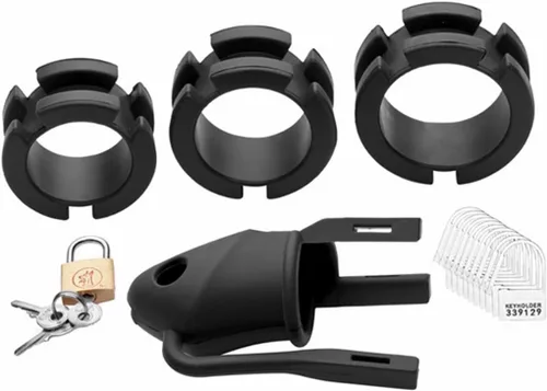 Miniatura 3 de Jaula de silicona para el pene con candado de metal, goma suave, dispositivo de castidad para el pene masculino, jaula para adultos, juguete sexual
