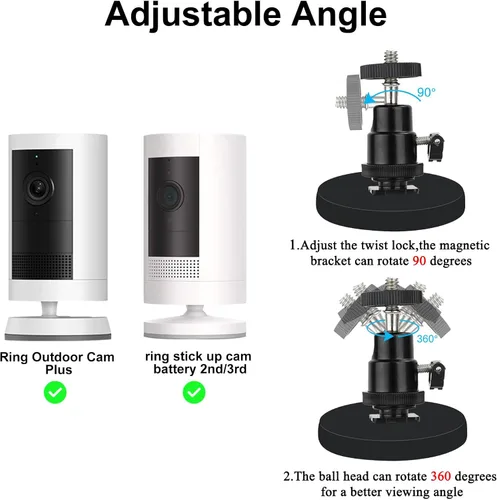 Miniatura 4 de Paquete de 2 soportes magnéticos para cámara compatibles con batería Ring Stick Up Cam (2ª, 3ª), Ring Outdoor Cam Plus, soporte magnético de pared