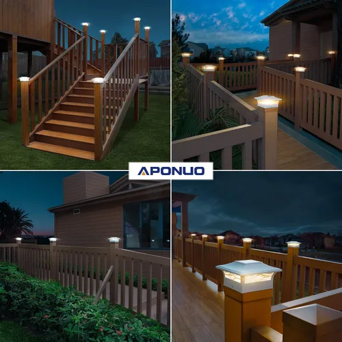 Miniatura 7 de APONUO - Luces solares para punta de poste, paquete de 6, 2 modos, luces solares para postes de valla, IP65 impermeables, encendido/apagado
