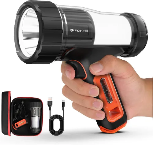 Miniatura 10 de FORTO Foco de mano de 3000 lúmenes, luz LED de largo alcance de 1400 pies con 120 horas de funcionamiento, linterna impermeable recargable IPX8