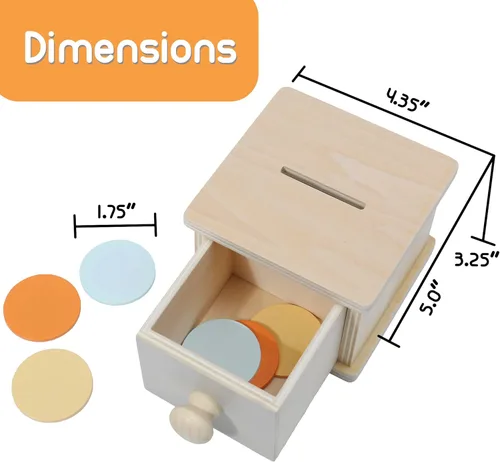 Miniatura 5 de Caja de Monedas Montessori, Juguetes Montessori para Niños de 1 Año, Monedas para Bebés, Juego de Madera, Bola de Madera, Cajón Infantil, 1+