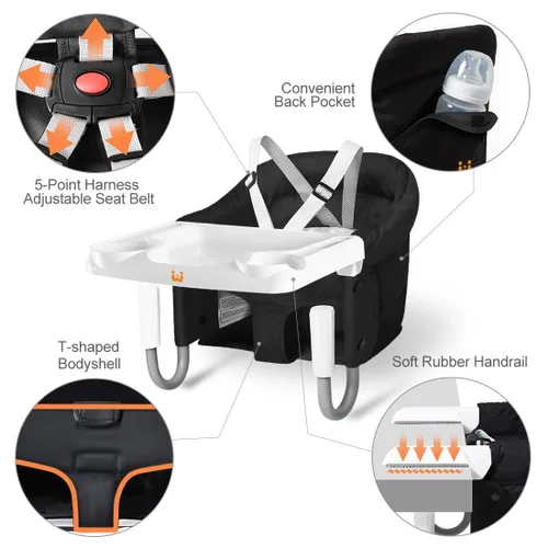 Miniatura 4 de MTWML Silla alta de gancho con bandeja, silla alta portátil para bebé que se fija a la mesa, asiento de mesa rápido con clip para bebés y niños