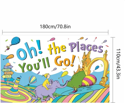 Miniatura 4 de Fondo de pancarta para Oh The Places You'll Go con 70.8 x 43.3 pulgadas, decoraciones de fiesta grandes, fondo de fotografía para suministros