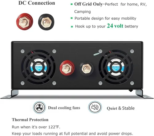 Miniatura 4 de WZRELB RBP100024VCRT 1000W 24V 120V Inversor de energía solar de onda sinusoidal pura con interruptor de control remoto