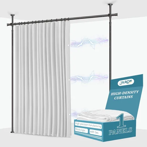 Miniatura 10 de JILRON Juego de cortinas divisoras de ambientes sin taladro: incluye cortina beige de 106 pulgadas de ancho x 84 pulgadas de largo y soportes
