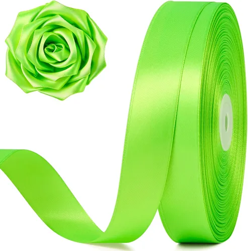 100 Yards 1 Inch Apple Green Satin Ribbon, Solid Fabric Ribbon Roll for Flower Bouquet, Gift Wrapping, Roses Making, Handmade Crafts