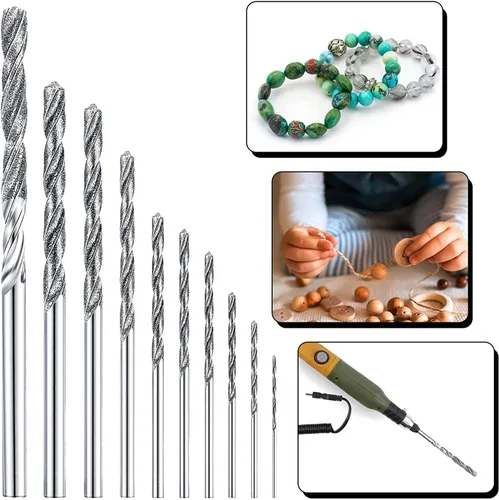 Miniatura 6 de Bettomshin Juego de 10 brocas de diamante, 0.039 in, juego de brocas de diamante para perforación de piedra, joyería de cristal de mar, conchas