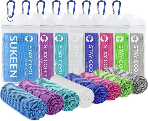 Sukeen Paquete de 8 toallas refrescantes (40 x 12 pulgadas), toallas de hielo para climas cálidos, toallas refrescantes para cuello y cara, toalla